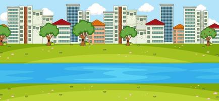 escena horizontal con fondo de río y paisaje urbano vector