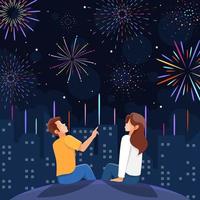 Couple Watching Fireworks on the Hill vector