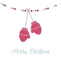 Christmas Mittens Hanging from String Lights Illustration. vector