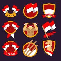 Conjunto de insignias para el día de la independencia de Indonesia. vector