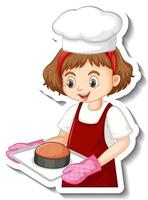 Sticker design with baker girl holding baked tray vector