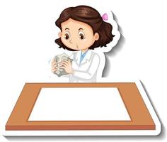 Scientist girl cartoon character with blank table vector