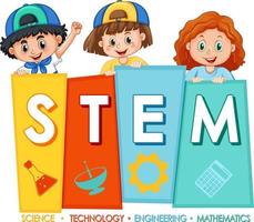 STEM education logo banner with kids cartoon character vector