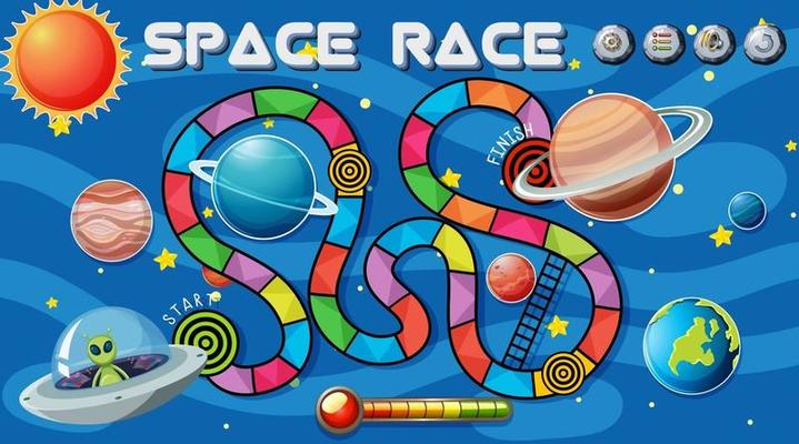 Snake and ladders game template with space theme