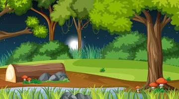 Nature forest at night scene with many trees vector