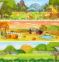 Different nature landscape at daytime scene with cartoon character vector