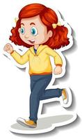 Cartoon character sticker with a girl jogging on white background vector