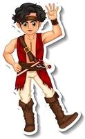 Sticker template with a pirate man cartoon character isolated vector