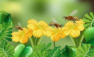 Blured nature background with many bees vector