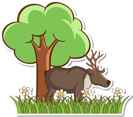 Moose standing in grass field sticker