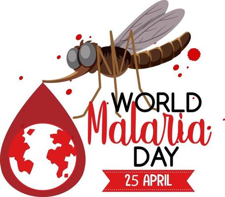 World Malaria Day logo or banner with mosquito on white background