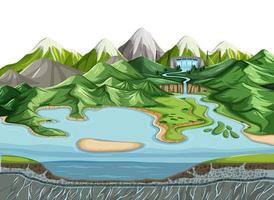 paisaje de escena de la naturaleza con presas y capas de suelo vector