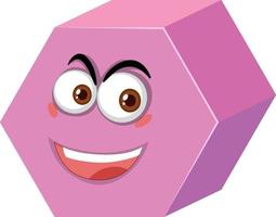 Hexagonal prism cartoon character with face expression on white background vector