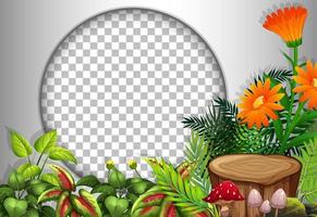 Round frame with tropical flowers and leaves template