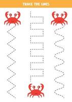 Crab tracing lines. Handwriting practice with sea animals. vector