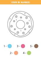 Color cute cartoon donut by numbers. Coloring page for kids. vector