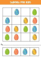 Sudoku for kids with Easter eggs. Logic puzzle for kids. vector