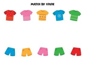 Match t shirts and shorts by color. Game for kids. vector