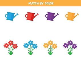 Match flowers and watering cans by color. vector