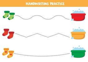 Trace lines between colorful socks and water basins. vector