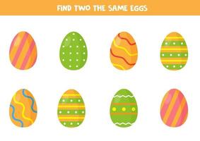 Encuentra dos huevos de Pascua iguales. vector