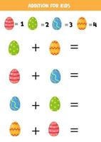 Addition of Easter eggs for kids. Solve the equation. vector