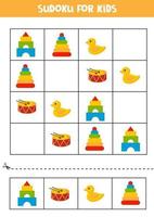 Sudoku for kids with colorful toys. vector
