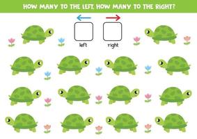 Left and right with cartoon turtle. Educational game for preschool kids. vector