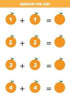 Addition for kids with oranges. vector