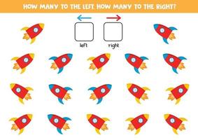 How many rockets go to the left and to the right, counting game for kids. vector