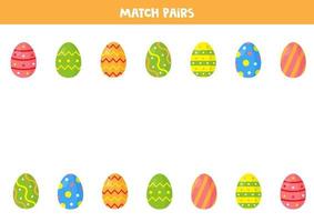 Easter eggs matching game for preschool children. Find pairs. Educational worksheet for kids. vector