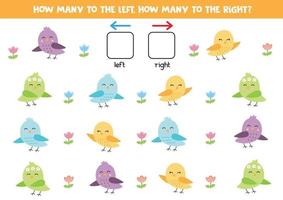 cuántos pájaros van a la izquierda, cuántos a la derecha. vector