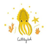 Cute hand drawn Cuttlefish. Nursery design. Flat illustration. vector