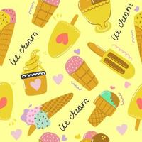 Hand drawn seamless pattern of ice cream. Cute and fun illustration for nursery design. vector