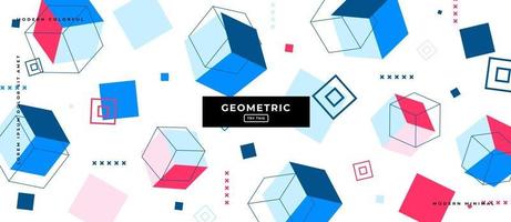 Cube and Flat Geometric Shapes in White Background. vector