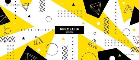 Geometric Yellow and Black Shapes in Memphis Style White Background. vector