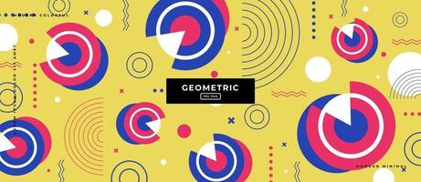 Flat Geometric Shapes Memphis Effect in Yellow Background vector