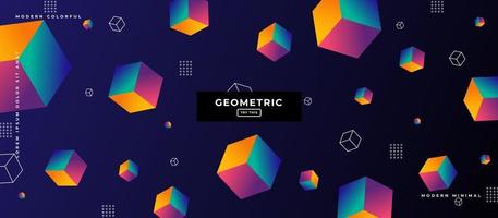 Formas de cubos geométricos multicolores en fondo azul oscuro vector