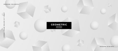 3d Geometric Cube and Sphere Shapes in White and Gray Background. vector