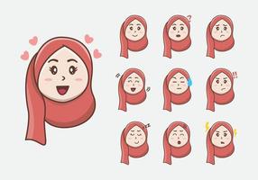 Cute little Hijab Girls facial expression. little Girl face expression. Vector Illustration