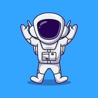 lindo astronauta saltando y levantando 2 manos ilustración de dibujos animados. vector de dibujos animados de astronauta