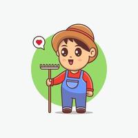 lindo, granjero, niño, caricatura, vector, ilustración, kawaii, caricatura, carácter vector