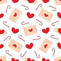 Cute seamless pattern with envelopes and hearts for valentine day. vector