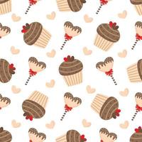 Lovely seamless pattern with cute muffins and lollipops. vector