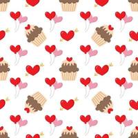 Cute lovely seamless pattern with hearts and cupcakes. vector