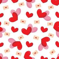 Bright seamless pattern with red and pink hearts. vector