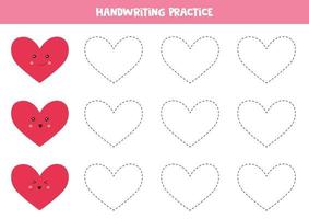 Handwriting practice with hearts. vector