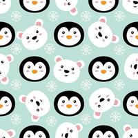 Cute seamless pattern with animals, polar bear and penguin. vector