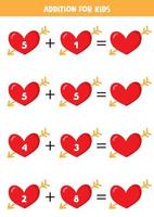 Addition for kids with red hearts.