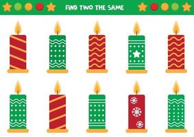 Find two the same candles, game for kids. vector